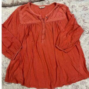 Lucky Brand 100% Cotton Boho Peasant Top – Size XL